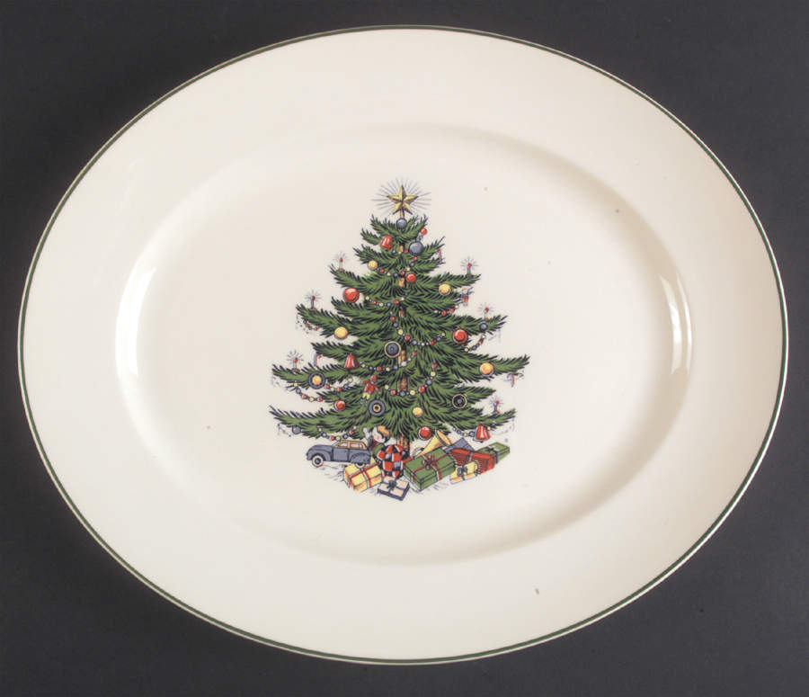 Christmas Tree (Narrow Green Band, Cream, Newer) 14" Oval Serving Platter by Cuthbertson-1