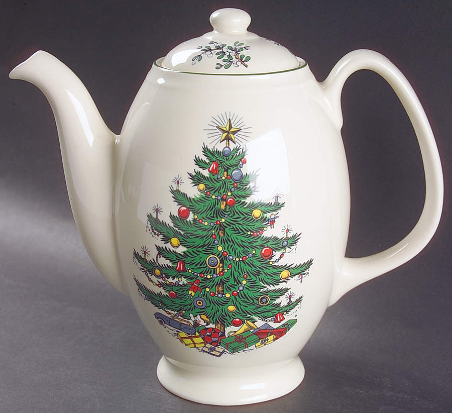 Christmas Tree (Narrow Green Band, Cream, Newer) Coffee Pot & Lid by Cuthbertson-1