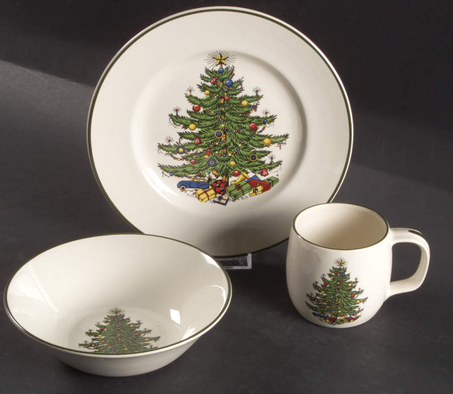 Christmas Tree (Narrow Green Band, Cream, Newer) (3 Piece) Child's Set by Cuthbertson-1