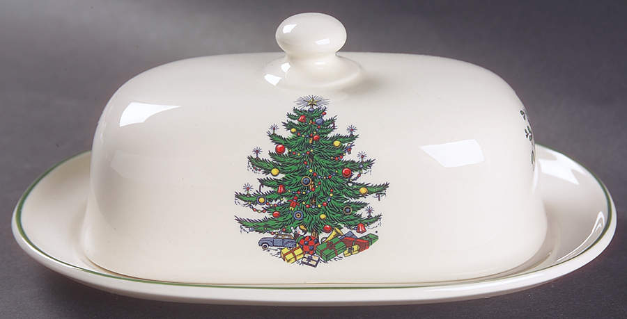 Christmas Tree (Narrow Green Band, Cream, Newer) 1/4 Lb Covered Butter by Cuthbertson-1