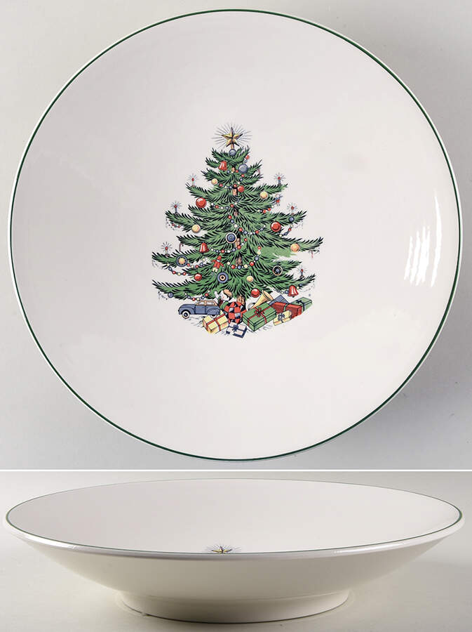 Christmas Tree (Narrow Green Band, Cream, Newer) 13" Pasta Serving Bowl by Cuthbertson-1