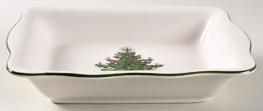 Christmas Tree (Narrow Green Band, Cream, Newer) Handled Candy Dish by Cuthbertson-1