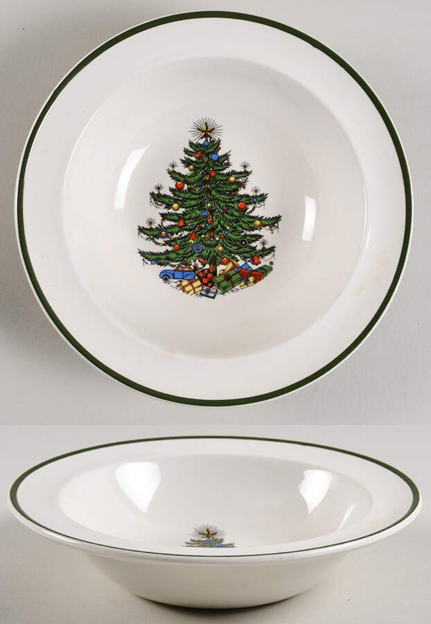 Christmas Tree (Narrow Green Band, Cream, Newer) Rim Fruit/Dessert (Sauce) Bowl by Cuthbertson-1
