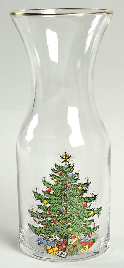 Christmas Tree (Narrow Green Band, Cream, Newer) 1/2 Liter Glassware Wine Carafe by Cuthbertson-1
