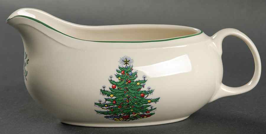 Christmas Tree (Narrow Green Band, Cream, Newer) Gravy Boat by Cuthbertson-1