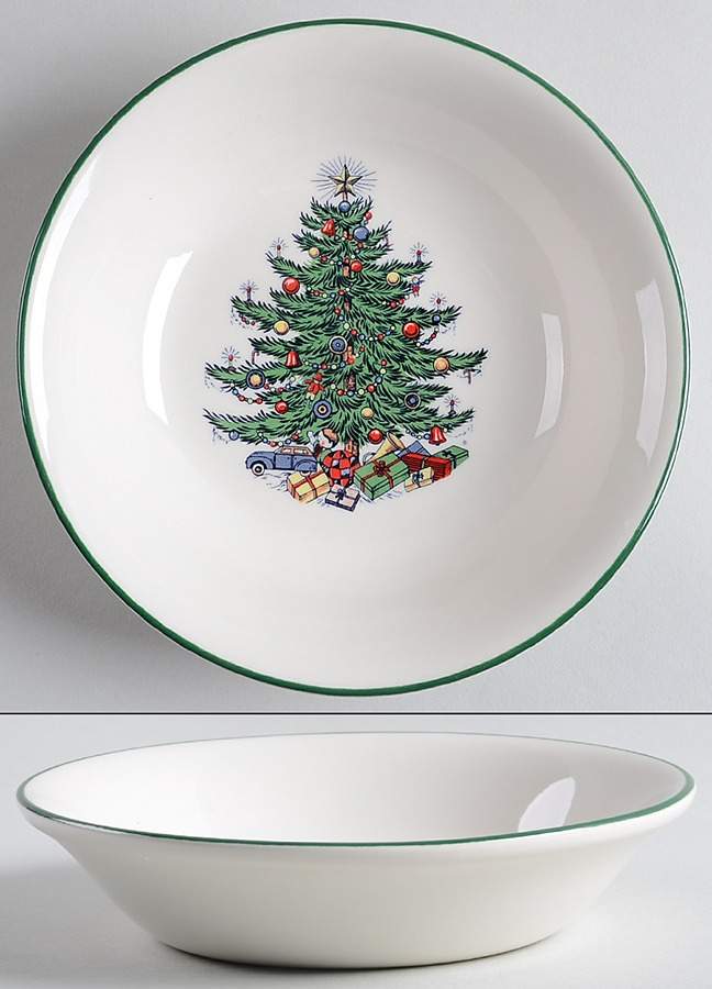 Christmas Tree (Narrow Green Band, Cream, Newer) Coupe Cereal Bowl by Cuthbertson-1