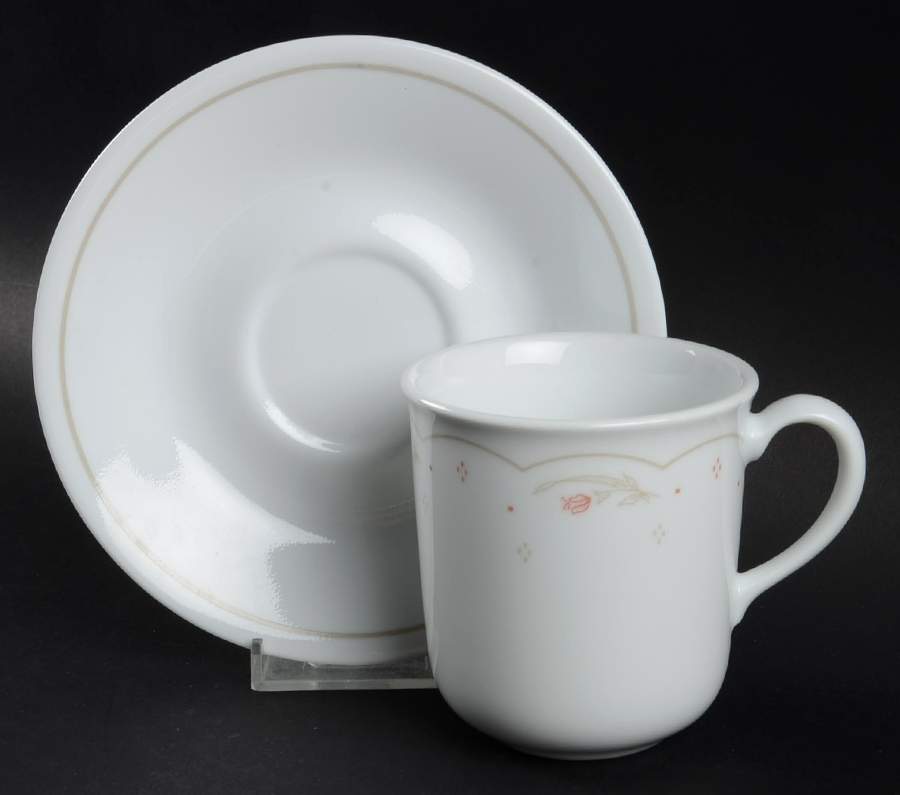 Calico Rose White (Corelle) Flat Cup & Saucer Set by Corning Corelle-1