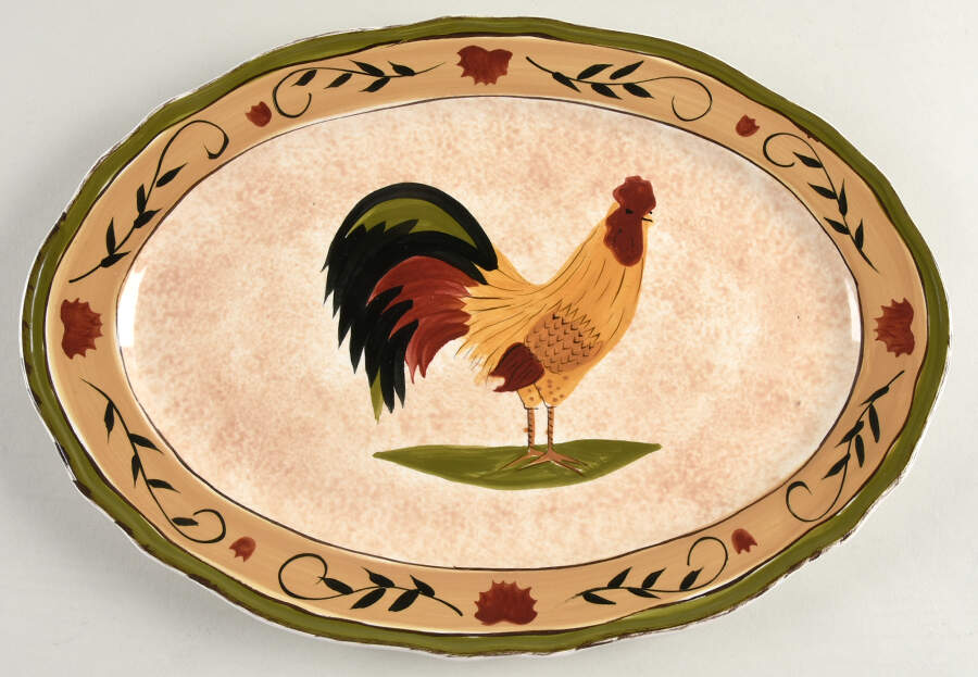 Montauk Rooster 14" Oval Serving Platter by Canterbury Potteries-1