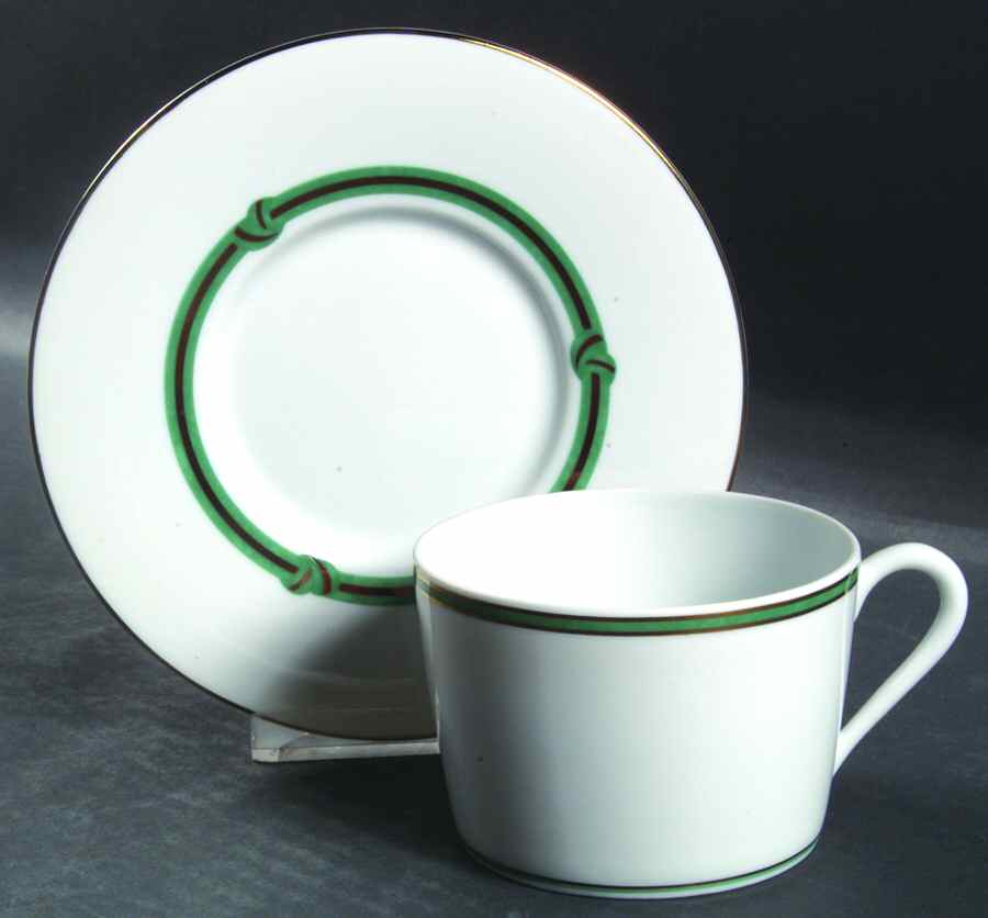 Rubanea Vert Flat Cup & Saucer Set by Christofle-1