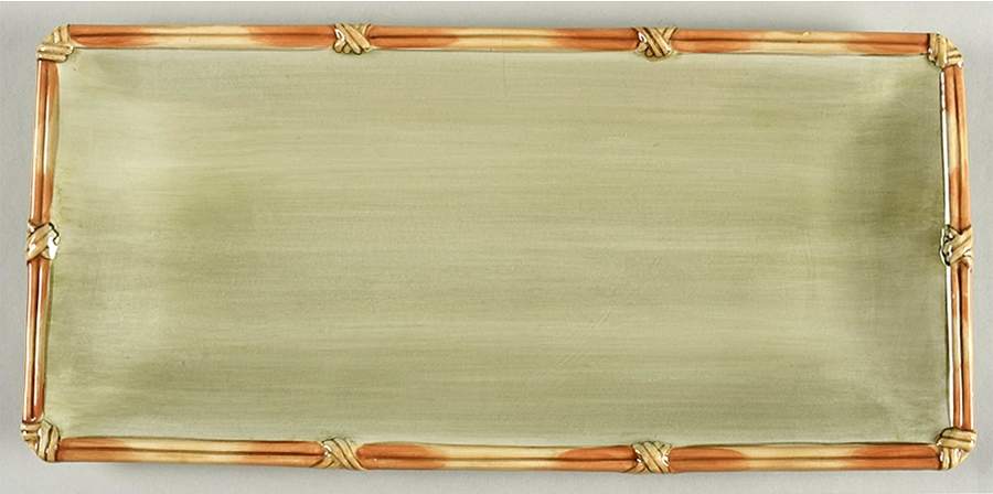Rattan Rim Sage Rectangular Serving Platter by Clay Art-1