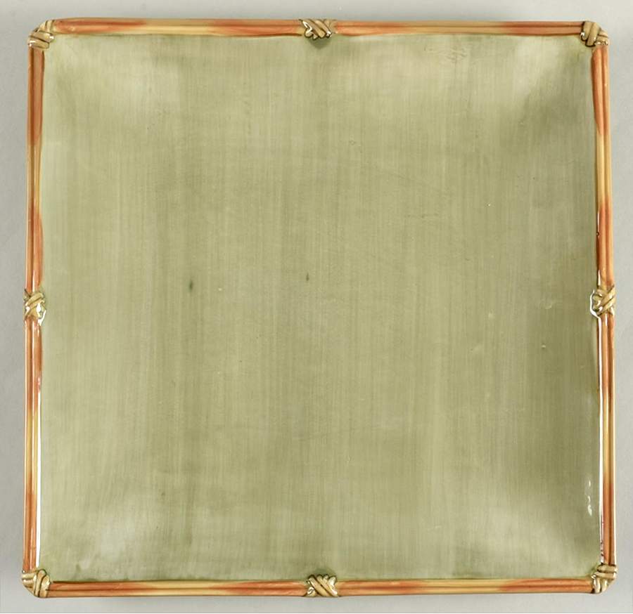 Rattan Rim Sage Square Dinner Plate by Clay Art-1
