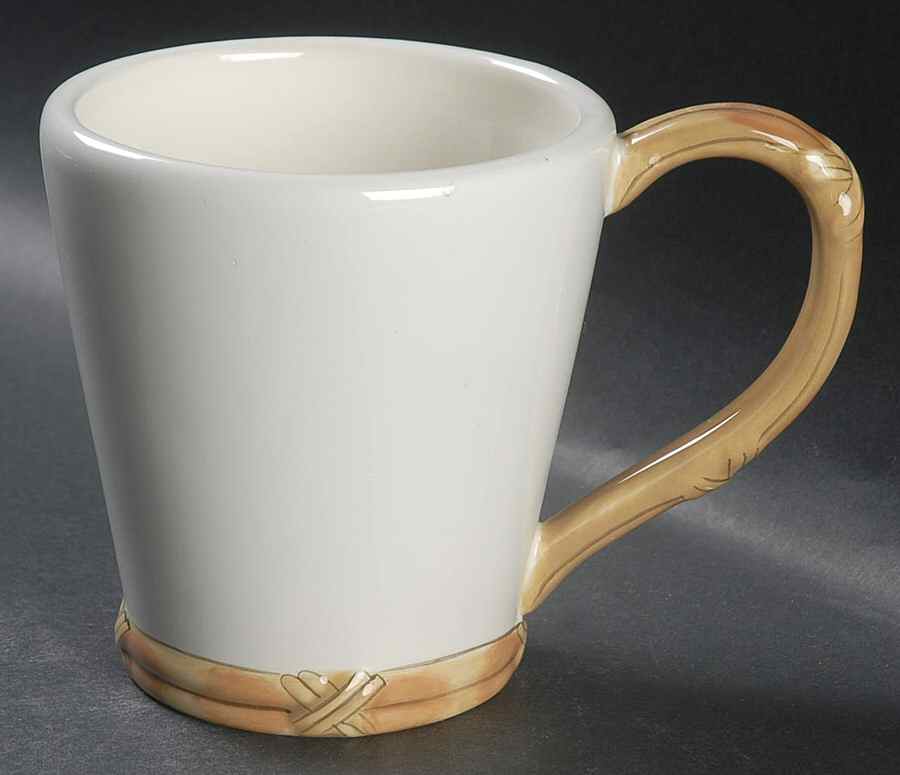 Rattan Rim White Mug by Clay Art-1