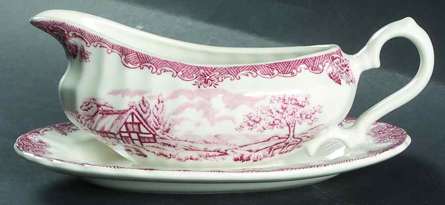 The Brook Pink (Columbia, Malaysia) Gravy Boat & Underplate by Churchill-1