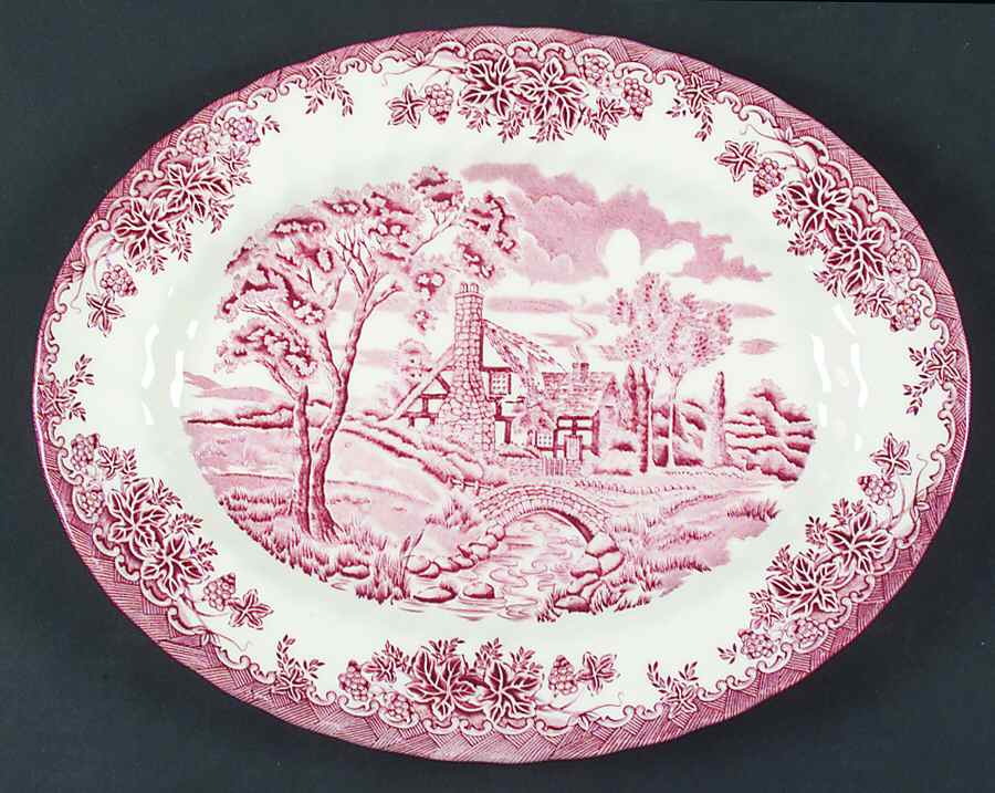 The Brook Pink (Columbia, Malaysia) 12" Oval Serving Platter by Churchill-1