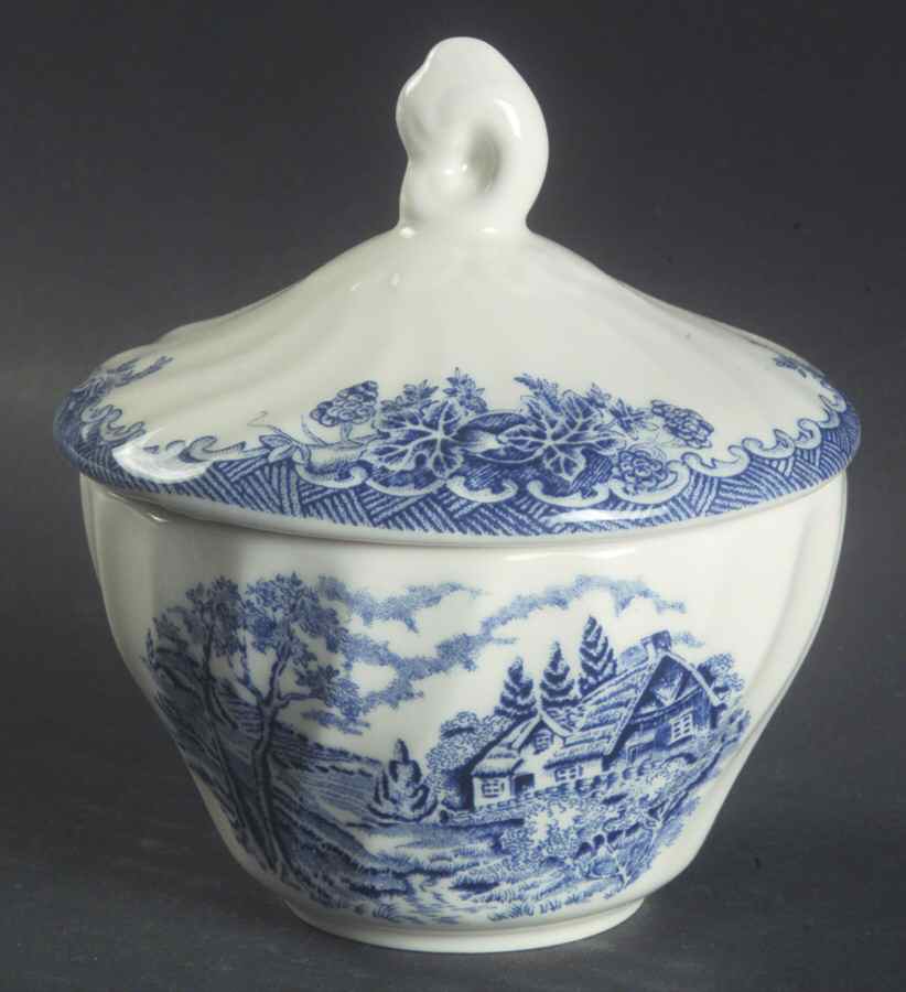The Brook Blue (Columbia, Malaysia) Sugar Bowl & Lid (Uses the Open Sugar As Base) by Churchill-1