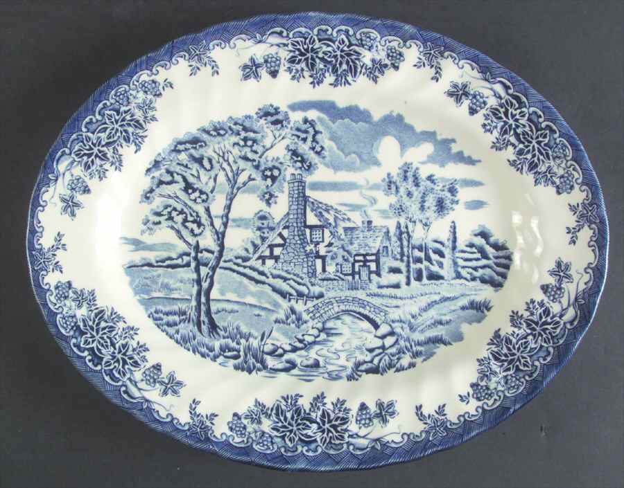 The Brook Blue (Columbia, Malaysia) 12" Oval Serving Platter by Churchill-1