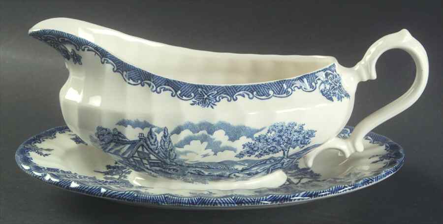 The Brook Blue (Columbia, Malaysia) Gravy Boat & Underplate by Churchill-1
