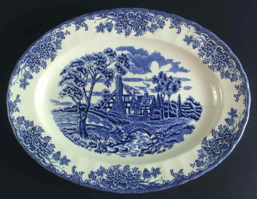 The Brook Blue (Columbia, Malaysia) 13" Oval Serving Platter by Churchill-1