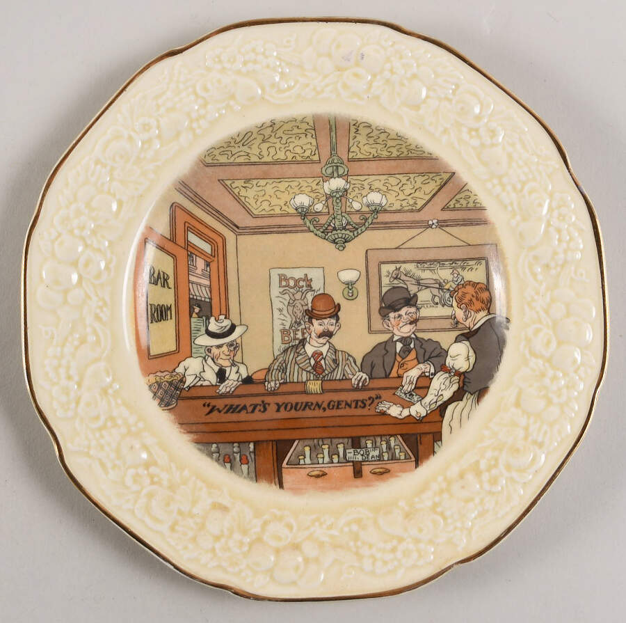 Bar Scenes (Gold Trim) Salad Plate by Crown Ducal-1