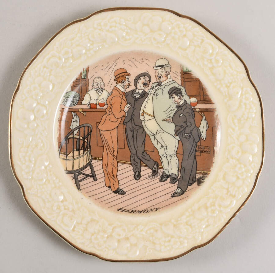 Bar Scenes (Gold Trim) Salad Plate by Crown Ducal-1