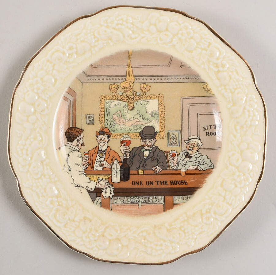 Bar Scenes (Gold Trim) Salad Plate by Crown Ducal-1