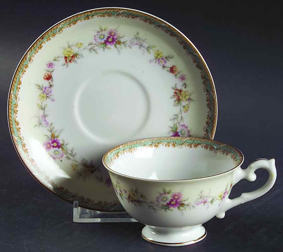 CHE19 Footed Cup & Saucer Set by Cherry China (Japan)-1