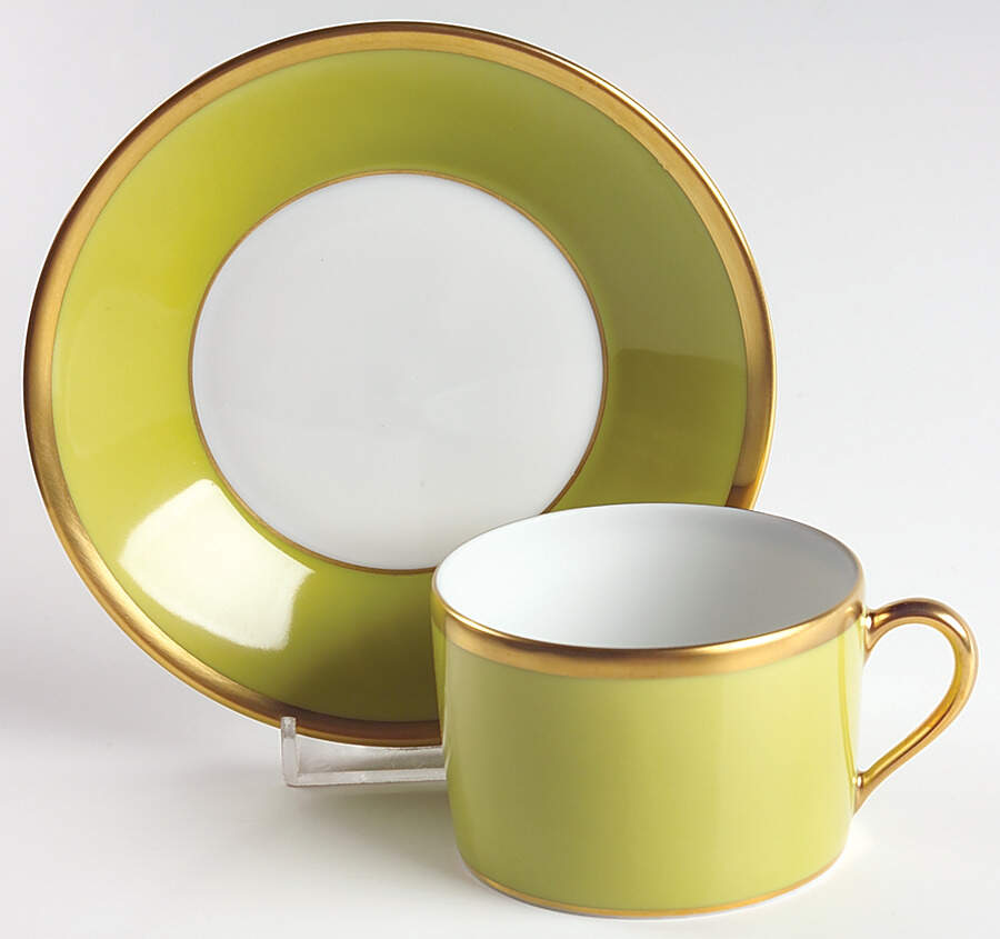 Arc En Ciel Almond Green (Vert Amande) Flat Cup & Saucer Set by Charles Field Haviland-1