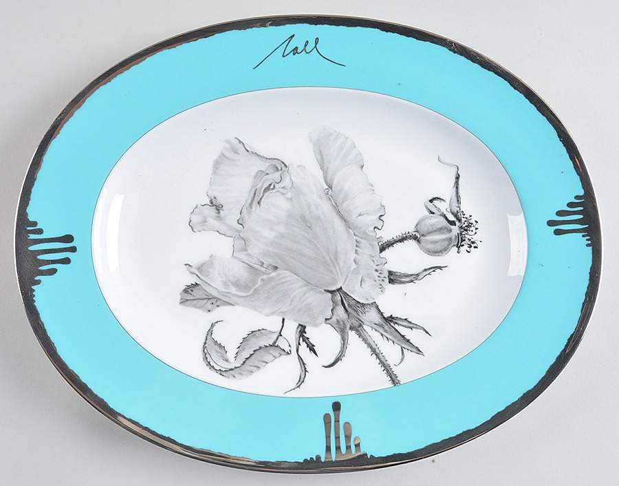 Tuscan Roses Turquoise 14" Oval Serving Platter by Charles Field Haviland-1