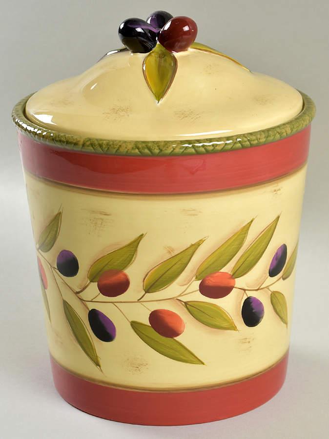 Antique Olive Large Canister & Lid by Clay Art-1