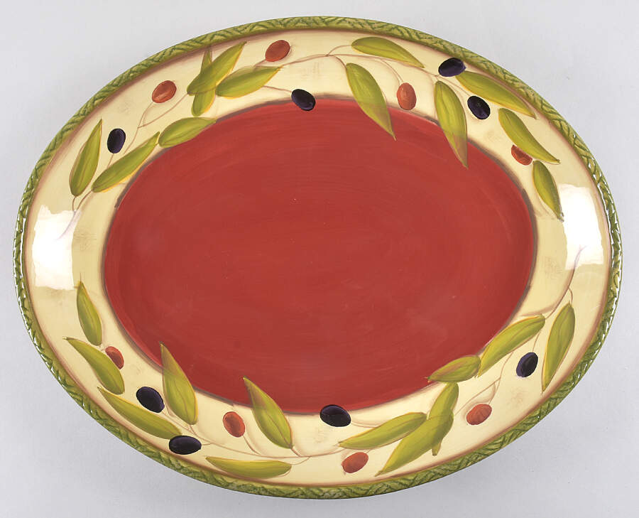 Antique Olive 17" Oval Serving Platter by Clay Art-1
