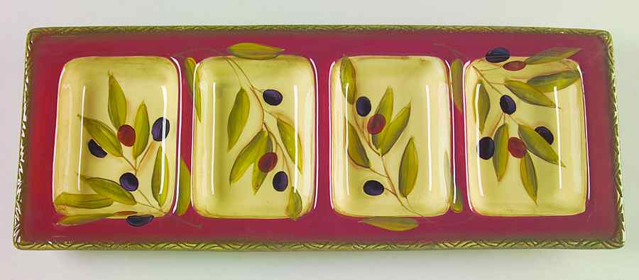 Antique Olive 4 Part Relish by Clay Art-1