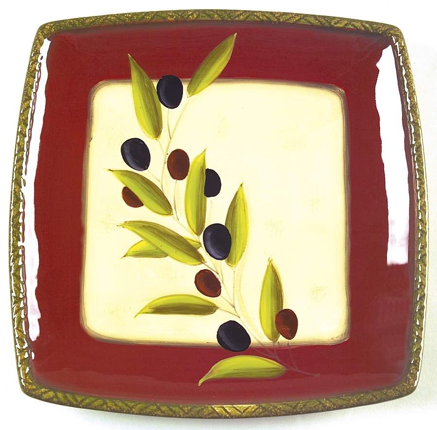 Antique Olive Square Dinner Plate by Clay Art-1