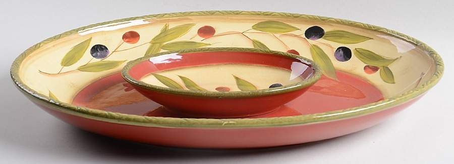 Antique Olive (2 Piece) Chip & Dip Set by Clay Art-1