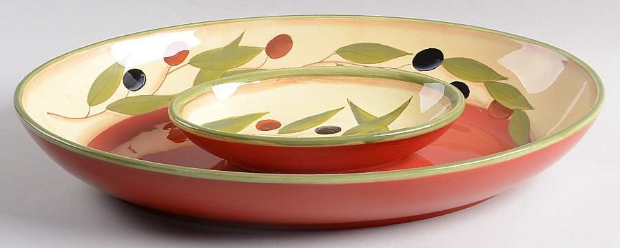 Antique Olive (2 Piece) Chip & Dip Set by Clay Art-1