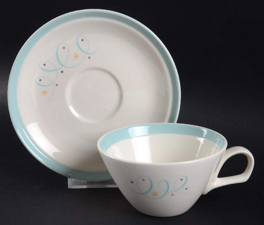Turquoise Scroll Flat Cup & Saucer Set by Century Service-1