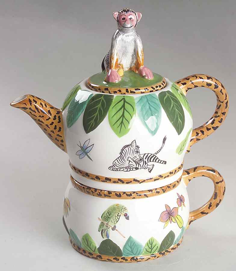 Jungle Jubilee Individual Teapot & Lid with Cup by Lynn Chase-1
