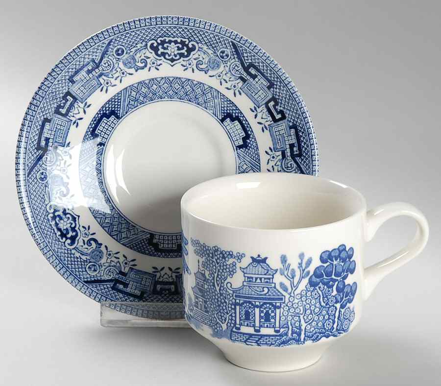 Willow Blue (Columbia) Flat Cup & Saucer Set by Churchill-1