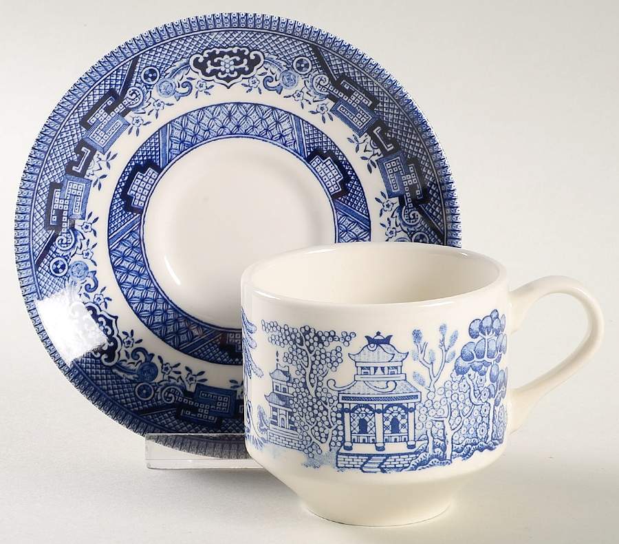 Willow Blue (Columbia) Flat Cup & Saucer Set by Churchill-1