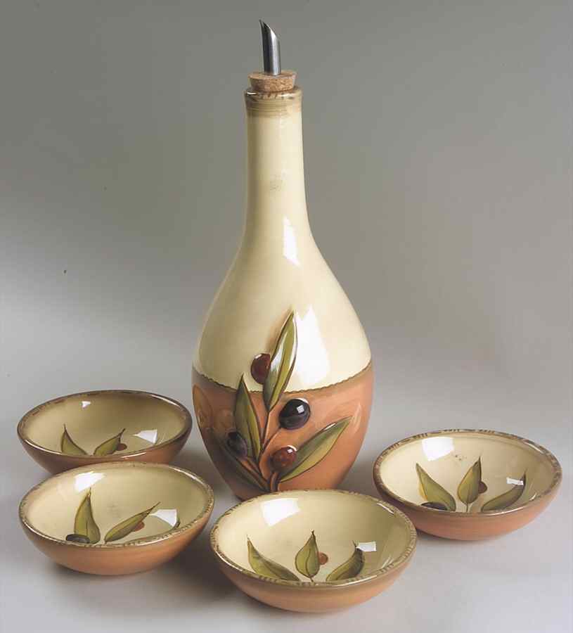 Oliva Italiana Oil Jar & Drizzler with 4 Dipping Bowls by Clay Art-1