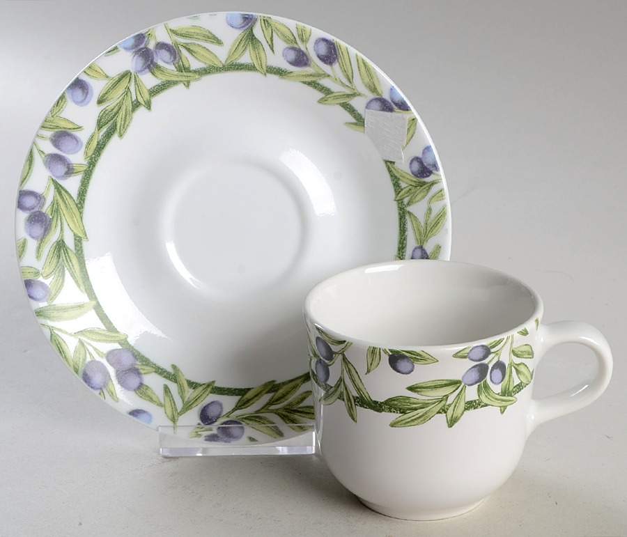 Olive Branches (Corelle) Flat Cup & Saucer Set by Corning Corelle-1