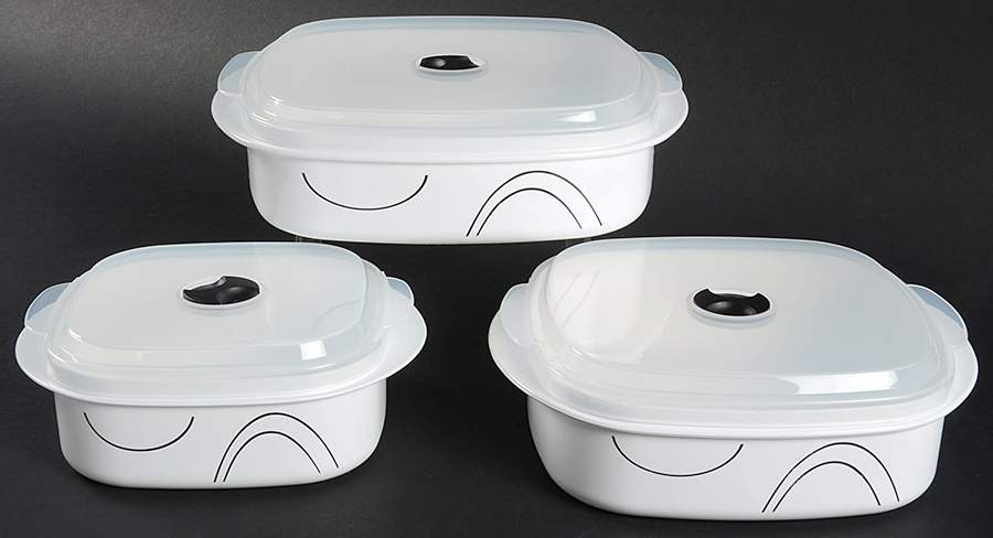 Simple Lines (Corelle) (Set of 3)Square Plastic Microwave Bowl w/Vent Lid by Corning Corelle-1
