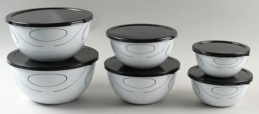 Simple Lines (Corelle) Metal Bowl Set, 6 Bowls & Plastic Lids by Corning Corelle-1