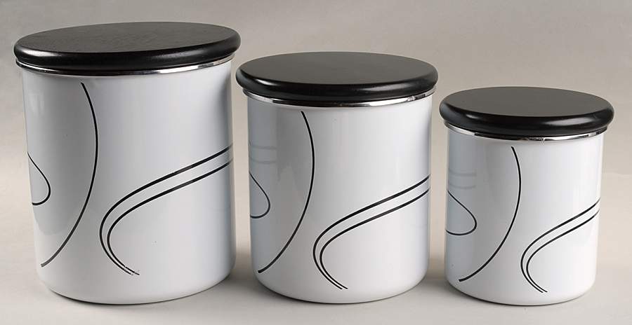 Simple Lines (Corelle) (3 Piece) Metal Canister Set W/Wood Lids by Corning Corelle-1