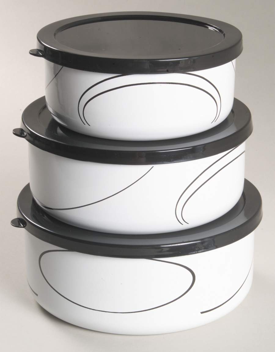 Simple Lines (Corelle) (3 Piece) Metal Bowl W/Plastic Lids (5", 6", 7") by Corning Corelle-1