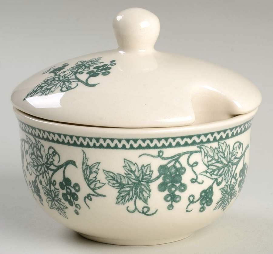 Vineyard Green Sugar Bowl & Lid by Claytan-1