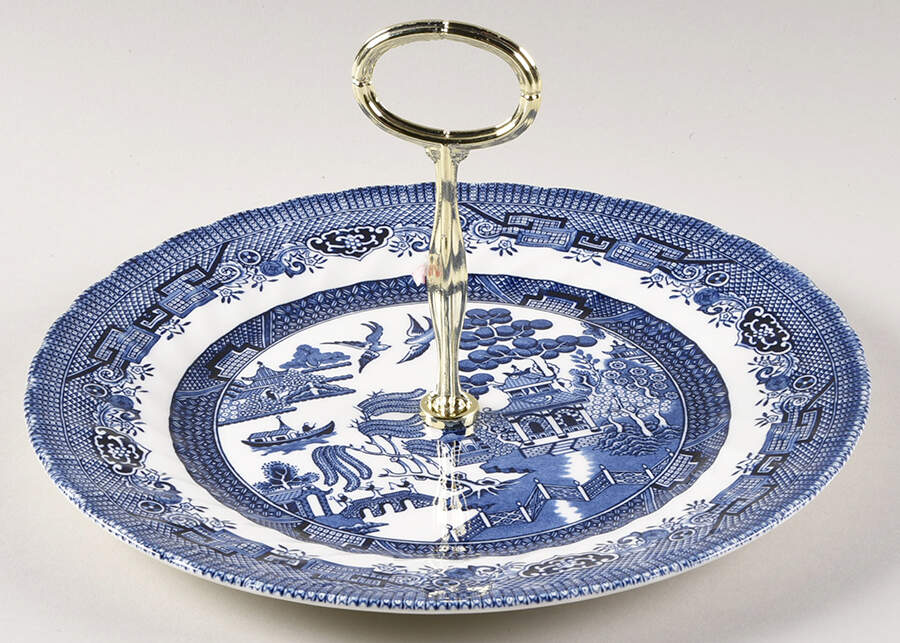 Blue Willow (Swirl, Columbia, Malaysia, England) Round Serving Plate with Center Handle (Dp) Hc by Churchill-1