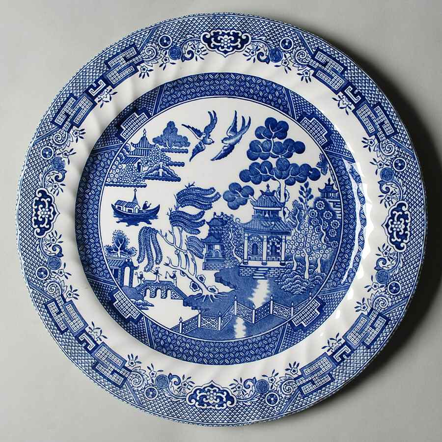 Blue Willow (Swirl, Columbia, Malaysia, England) 12" Chop Plate (Round Platter) by Churchill-1