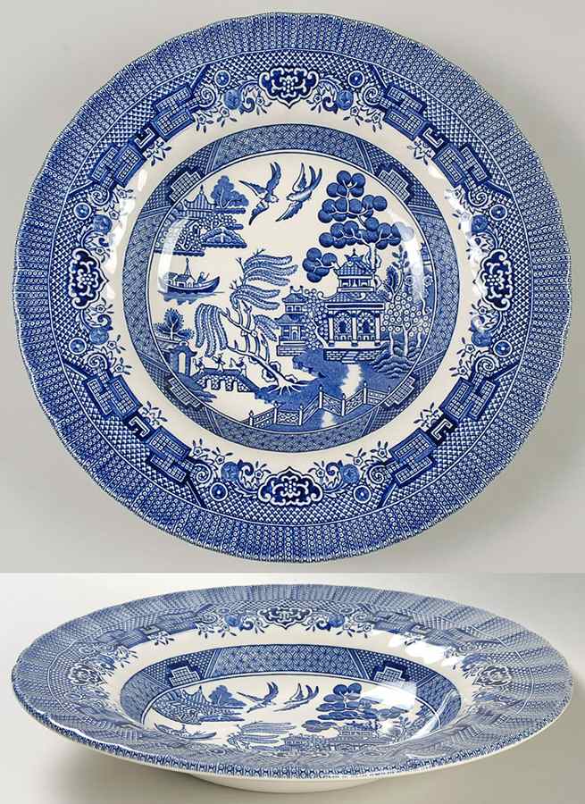 Blue Willow (Swirl, Columbia, Malaysia, England) Rim Soup Bowl by Churchill-1