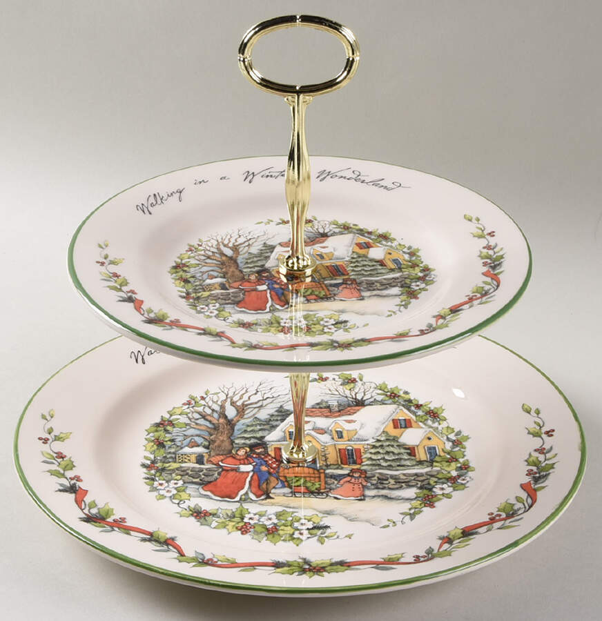 Winter Wonderland 6 5/8"-10"  2 Tiered Serving Tray (Dp, Sp) HC by Certified International-1