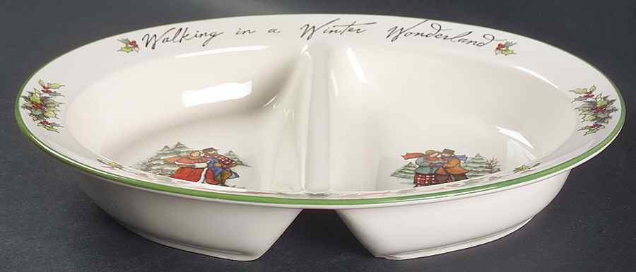 Winter Wonderland 13" Oval Divided Vegetable Bowl by Certified International-1